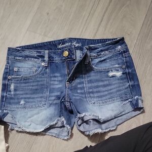 American Eagle Outfitters Blue Jean Shorts Distressed Frayed Hem